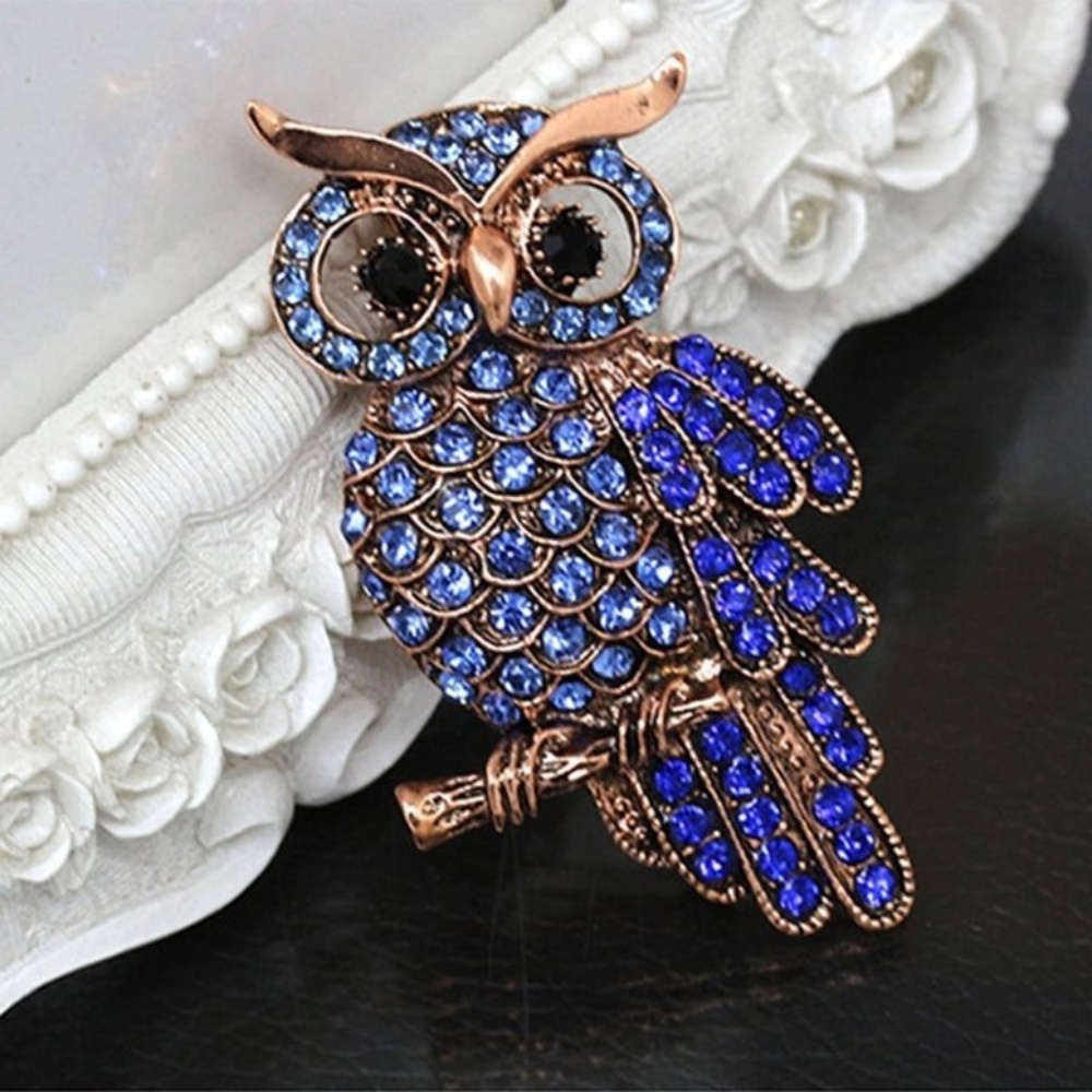 Vintage inspired Rhinestone Owl Pin